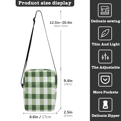 KLL Green White Checkered Plaid messenger bag for women crossbody Vegan Leather Shoulder Bag For Woman Travel Handbag For Travel3