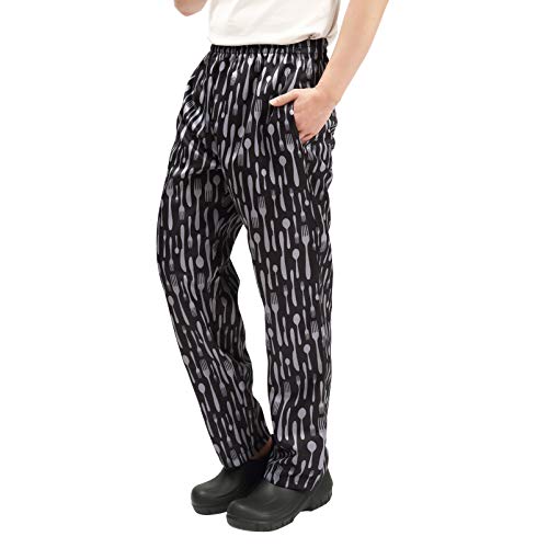 Men's And Women's Baggy Chef's Pants Floral Restaurant Work Pants And Kitchen Uniform Loose Cargo Style Chef Pants Knifefork L #TOP3