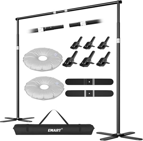 EMART 3x3m/10x10ft Backdrop Stand with X-Shaped Metal Base,Adjustable Photography Background Support Kit with Water Weight Bag for Parties,Weddings, Photography Studios,Festivals and Outdoor Events