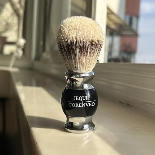 Je&Co Silvertip Badger Hair Shaving Brush, Steel Base (Black)