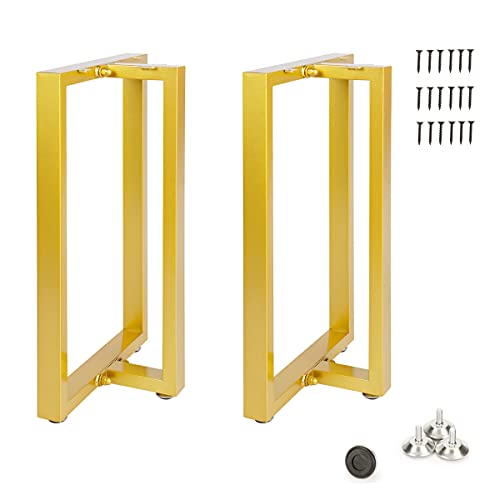 Image of HOMEKAYT Metal Table Legs 28''x 17.7'' Heavy Duty T-Shape Desk Legs Industrial Furniture Legs for Dinning Table, Computer Table, Office Table (2Pcs) -Gold