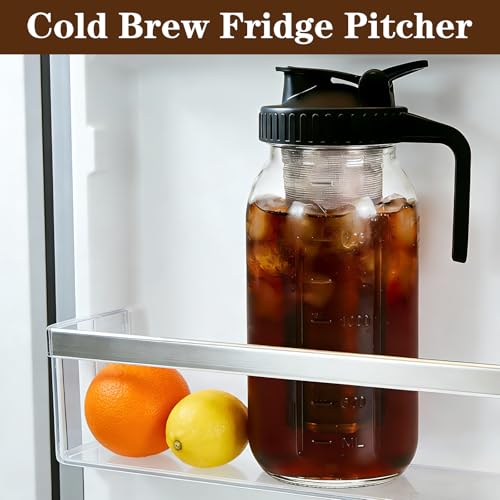 Image of Cold Brew Coffee Maker, 64oz Mason Jar Pitcher with Airtight Lid and Stainless Steel Filter, 2 Quart Wide Mouth Glass Jar Cold Brew Coffee Kit Tea Infuser Pitcher, Coffee Lovers Gifts for Men /Women