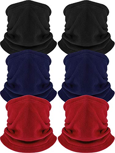 6 Pack Fleece Neck Warmer Gaiter Mask Thick Thermal Windproof Ski Neck Gaiter for Unisex (Black, Navy Blue, Red)