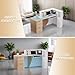 L-Shaped Large Wooden Reception Desk, Modern Front Desk Reception Counter with Lockable Drawers & Storage & Keyboard Tray, for Checkout, Lobby (Left-Natural Wood/White, 71''L x 42''W x 41''H)