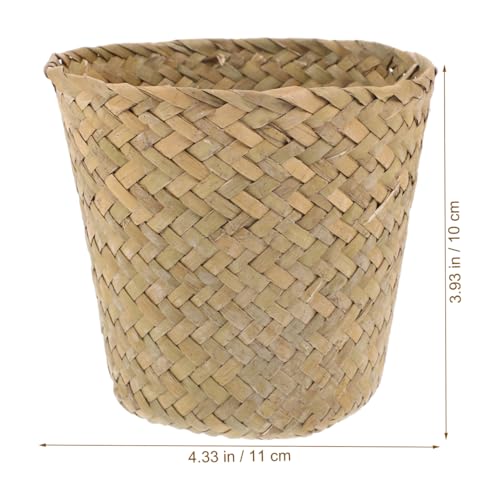 Image of Woven Waste Basket Natural Straw Mini Trash can 4.13 X 4.13 X 3.74 in Small Wicker Wastebasket for Home Organizing Desktop Storage Bathroom Living Room