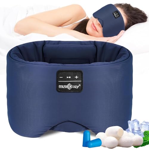 MUSICOZY Sleep Mask with Bluetooth Headphones,Soft Silk Eye Mask Headphones for Men Women,Soft Sleep Headphones Bluetooth Eye Mask for Sleeping,Travel,Relax,Yoga,Meditation,Large in Size