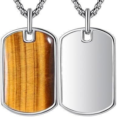 925 Sterling Silver Dog Tag Necklace for Men Women Tigers Eye/Blue Sandstone/Malachite Protection Christmas Jewelry Gifts for Family with Rolo Chain - Image 3