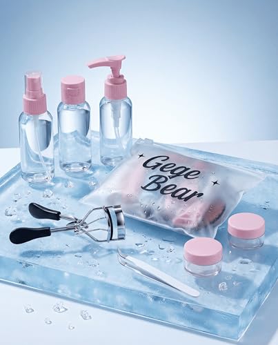 Image of Gege Bear 38-Piece Complete Beauty & Skincare Kit for Women | Spa Headband + Wrist Bands, 18 Sponges & Puffs, 8 Travel Bottles, Collapsible Brush Cleaning Tub, Eyelash Curler, Tweezers, Foundation Brush | All-in-One Makeup Starter & Travel Kit | (Lavender, 38 PCS)