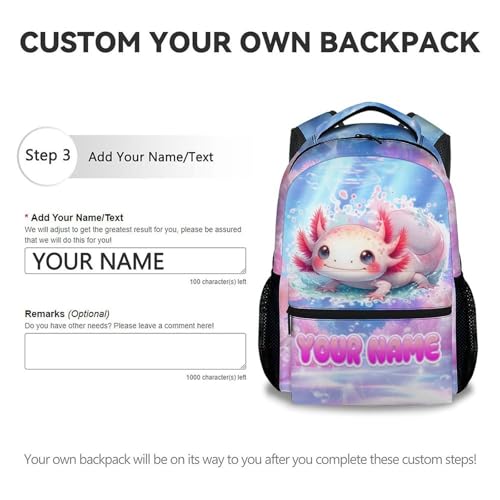 Custom Cute Backpack for Kids - 17 Inch Axolotl Pattern Backpacks - Cartoon Bookbag for Girls School3