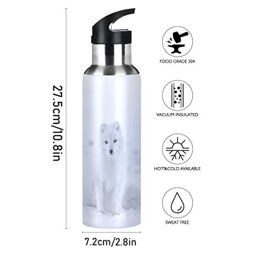 Nander Stainless Steel Water Bottle Snow White Fox Snowfield Vacuum Insulated Sports Water Bottle With Straw For Office Gym Travel Camping School #TOP1