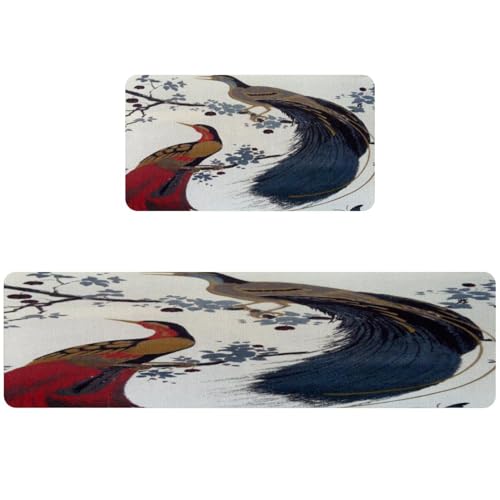 Tapis de cuisine antidérapant oiseau bleu rouge lot de 2 lavable - 2