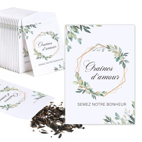 50pcs Pochettes Graines d'Amour Blanc Sachet Semer 10x7cm Sachet de Confettis Enveloppes pour Grains Faveur de Mariage Champêtre Cadeau Invités Decoration...
