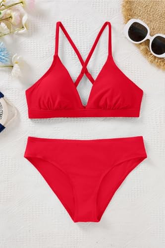 Image of Yonique Womens Push Up Bikini Set - Two Piece Swimsuit V Neck Crisscross Back Bathing Suit 2025 Swimwear