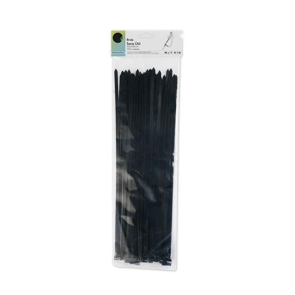 Bag of 100 Black Cable Ties 4.8 x 430 mm, 100% Nylon 66, Strong and Durable for Fastening and organizing Cables