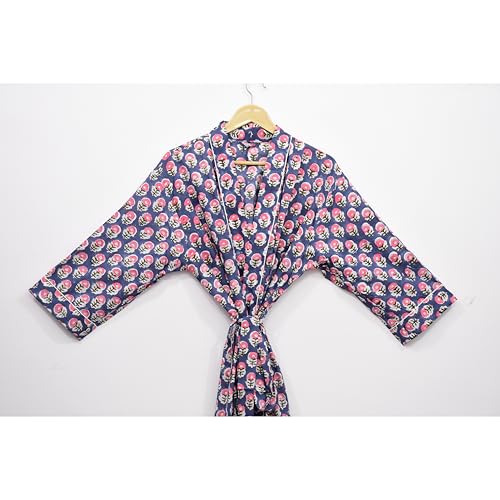 Image of Hand block print Cotton Kimono bikini cover up,Indian Hand block print Cotton Bath Robe,Swim Wear,Nighrwere Dressing Gown