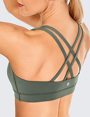 Crz Yoga Women's Strappy Sports Bras Fitness Workout Padded Yoga Bra Criss Cross Back Grey Sage Medium #TOP2