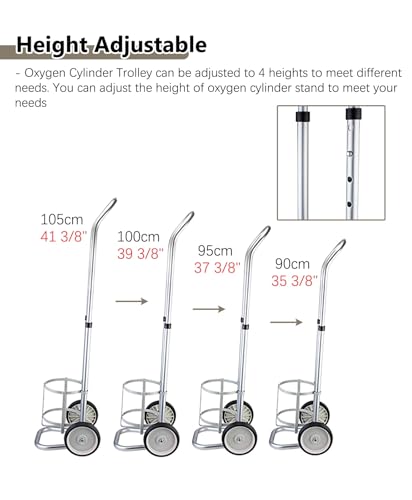 Carrello per bombole di ossigeno, carrello portatile per serbatoio di ossigeno con maniglia, piccolo scaffale a 2 ruote per il trasporto di bombole di gas