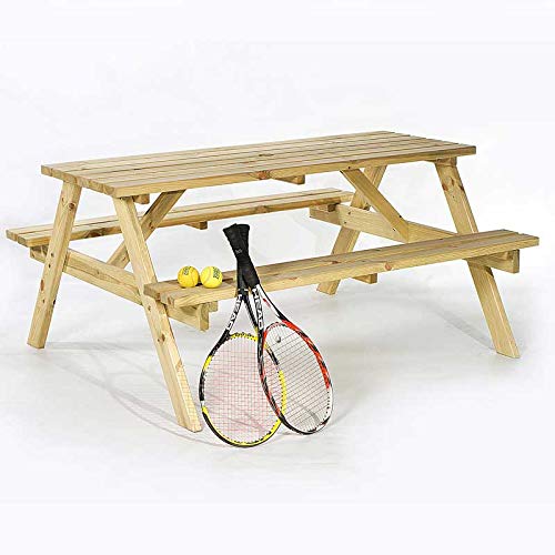 BrackenStyle Picnic Pub Bench 6 Seater Wooden Garden Patio Table Thick Timbers