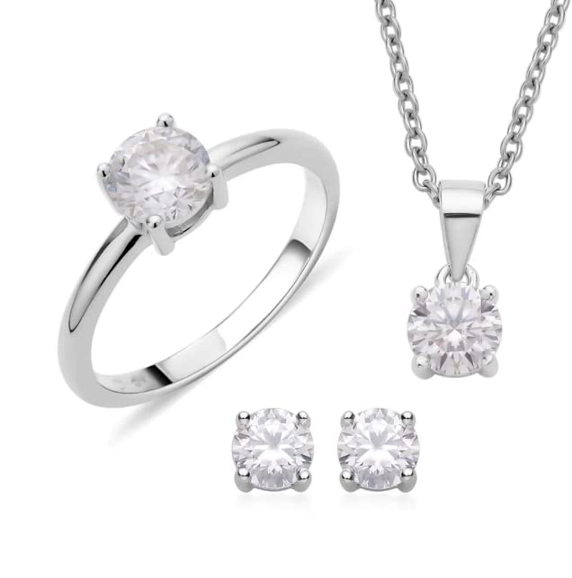 GenericGemz Mine Real American Diamond Moissanite Ring 1 Carat Moissanite Pendant, Pure White Mojonight Stone AAA+++ Moissanite Earrings Stud Moissanite Diamond Mozonight Ring for Women & Girls