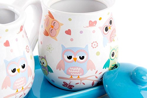 Sucrier + Pot à Lait Hibou en céramique (Bleu)