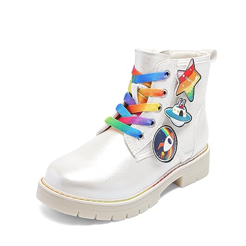 Dream Pairs Girls Boys Ankle Boots Side Zipper Combat Shoes With Interchangeable Lace Up Sdbo2220K-1 Size 13 White cover