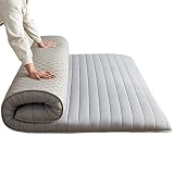 Colchón japonés extra grueso de 5 cm para adultos, plegable, enrollable, para dormir, para tumbona, cama, sofás y sofás, rayas horizontales gris claro, 150 x 200 cm
