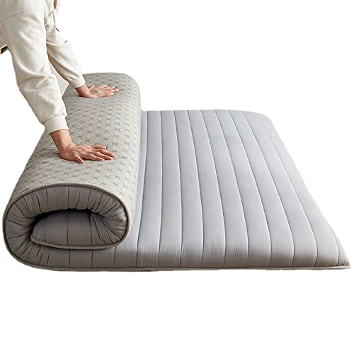 Colchón japonés extra grueso de 5 cm para adultos, plegable, enrollable, para dormir, para tumbona, cama, sofás y sofás, rayas horizontales gris claro, 150 x 200 cm