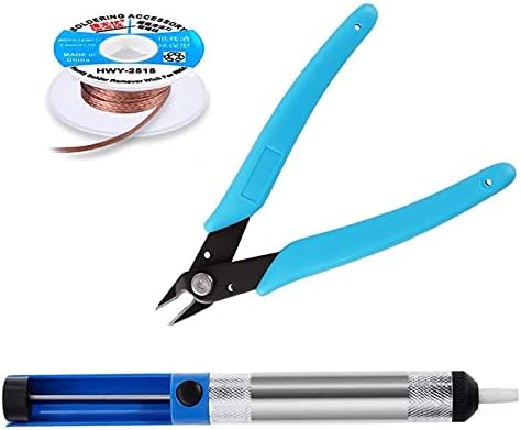 Solder Sucker Desoldering Pump, Desoldering Wick, Micro Shear Wire Cutter Pliers, 3 PCS Solder Removal Tool Set,Soldering Iron Assist Accessories DIY Kit