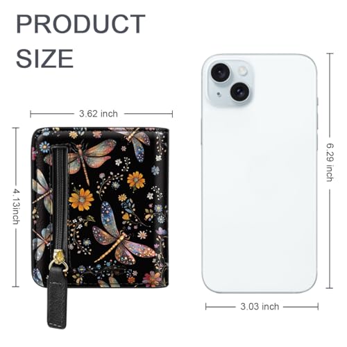 Image of Small Womens Wallet Thin Credit Card Holder Pocket Mini Purse | Compact Women Slim RFID Blocking Dragonfly Wallets Bifold Ladies Pocket Card Holders for Travel & Daily Use Female Wallet