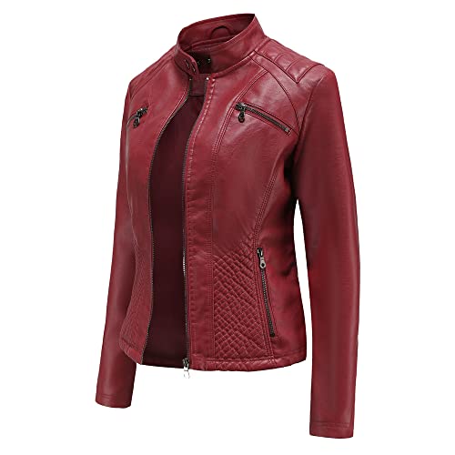JMSUN Jaqueta feminina de inverno Casaco falso PU casual curta com zíper na moda motociclista casaco