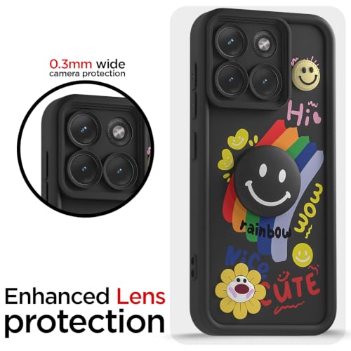 Image of Pikkme Back Cover for Motorola Moto Edge 70 Fusion 5G | Soft Silicone| Cute Rainbow Smile & 3D Cartoon Flower Design | Shockproof Raised Camera Protection Bumper Case (Black)