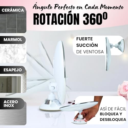 Genérico Espejo Maquillaje con luz LED, Espejo Aumento X10, Gratis Diadema Maquillaje, Ventosa de Pared y Giratorio, a Pilas (no Vienen Incluidas) Espejo para Baño. - imagen 4