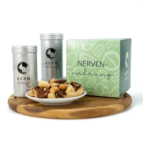 KERNenergie Nussgeschenk Set - Geschenkidee für Männer und Frauen - frisch geröstete Nussmischungen sowie gebrannte und schokolierte Nüsse - Passend zu jedem Anlass - 4x90g (Nervennahrung)
