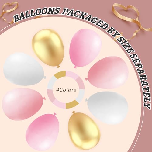 Image of 412Pcs Pink and White Balloons Arch Kit,18 12 10 5 Inch Pink and Gold Balloon Garland Pastal Pink White for Women Girls Birthday Bridal Baby Shower Decorations