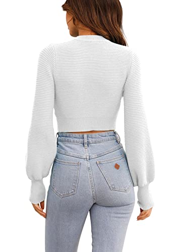 Image of Womens Sexy Crew Neck Cropped Sweaters Knit Long Sleeve Crop Tops Pullover | Ribbed Knit, Long Sleeve, Crop Tops, Pullover,Crew Neck