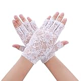 SinChic Gants en Dentelle Courte Noire,Gants Courts en Dentelle Demi Doigts Mitaines Sans Doigts Recadrées pour Tea Party Halloween d'Opéra Mascarade