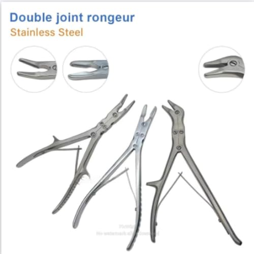 Image of by Hospiclub Orthopaedic Bone Nibbler Rongeur Straight Double Action Stainless Steel Orthopedic /Spine Surgical Instrument (STRAIGHT+ANGULAR+CURVED)
