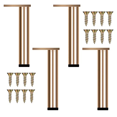 4 patas de mueble metal ajustable, patas de repuesto para sofá, mesa baja, mueble de TV, armario de baño, con tornillos+protección del suelo+base antideslizante+altura ajustable de 20 a 20.8 cm,Oro Cover