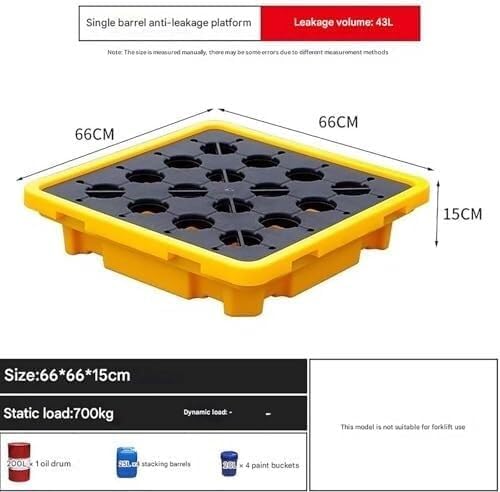 Stackable Spill Containment Pallets – Robust Modular Platforms with Flat Grids for Storage in Warehouses and Factory Halls – Durable Polyethylene Spill Containment Soluti-66x66x15cm
