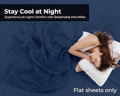 Image of Royale Linens 2 Pack Bulk Flat Sheet Set - Top Sheets - Soft 1800 Microfiber - Wrinkle & Stain Resistant - for Hotel, Massage Table, Hospital, Dorm - Twin XL Flat Sheet Sold Separately (Twin Xl, Navy)