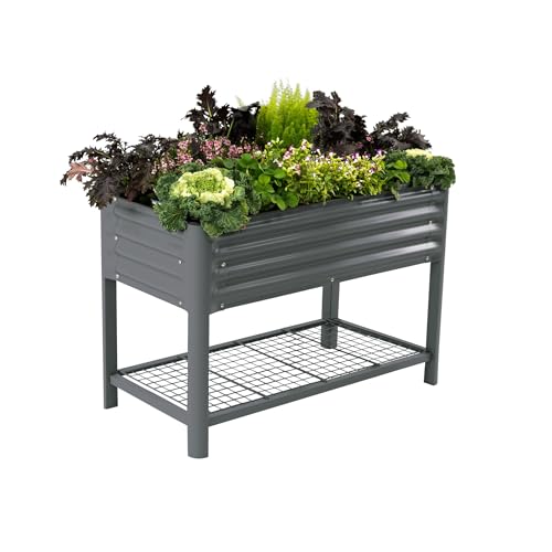 Elevated Raised Garden Bed-V Series, 2' x 4' Garden Beds with Legs & Storage Rack for Patio Porch, 700 Lbs Weight Capacity, Outdoor Planter Boxes for Gardening Herbs Vegetables Flowers, Modern Gray