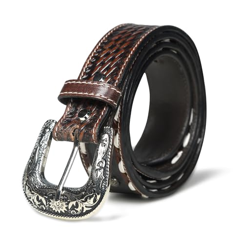 Image of Handcrafted Engraved Design Leather Belt with Embossed Buckle by N Z Overseas