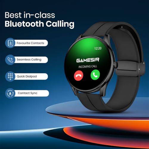 Image of GameSir Glavito Round Dial Smartwatch with 1.49 inch AMOLED Display, 100+ Sports Modes, IP67, Bluetooth Calling, Crown Control, Health Tracking, 100+ Watch Faces, Men & Women (Magnetic Black dial)
