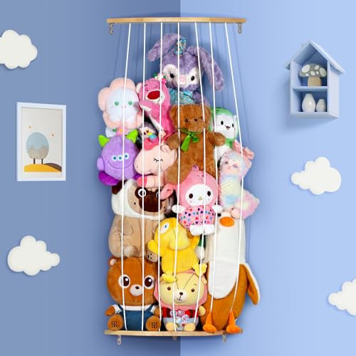 DoubleCare Corner Stuffed Animal Storage Toy Storage Organizer - Stuffed Animal Holder for Kids Room for Plushie Toys with Adjustable Length Large Plush Toys for Nursery Play Room Bedroom Kid Room