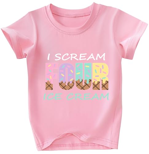 Girls 4th Birthday Shirts for Kid Girls 4 Years Old Birthday Outfit Pink