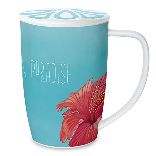 Sanddollar Teetasse „Lost in Paradise“ Becher mit Teesieb und Deckel Teebecher aus Porzellan (Türkis Hibiskus) Cover