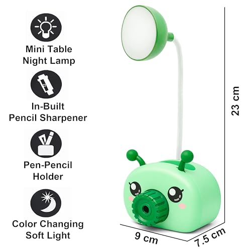 Image of VGRASSP 2 in 1 LED Table Lamp Pencil Sharpener Toy for Kids with Adjustable and Flexible Neck, Soft Color Changing Light - Cute Bunny Study Desk Lamp Gift - Color and Design As Per Stock