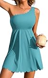 Charmo One Piece Swimsuit Women Bathing Suit for Women Tummy Control Modest One Shoulder Swim Dress Full Coverage Swim Suits 2025 Light Blue XL