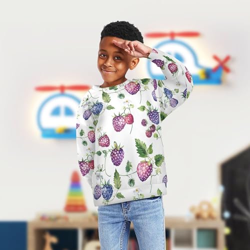 JUNZAN Fresh Dewberry Fruit White Little Girls Sweatshirt Hoodie Crewneck Kids Pullover Hoodie Athletic 4T4