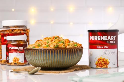 Image of PUREHEART Nutmix Ibiza Mix, 333g| Premium Macadamia (40%), Cashew, Peeled Almond Roasted Nuts l High Protein Snack - Reusable Jar